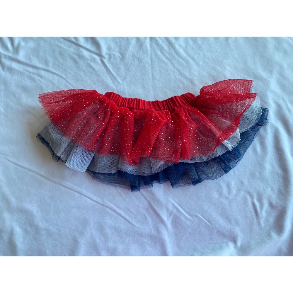 Baby Essentials Girls Tulle Glitter Patriotic Tutu Skirt Size 3M Red White Blue
